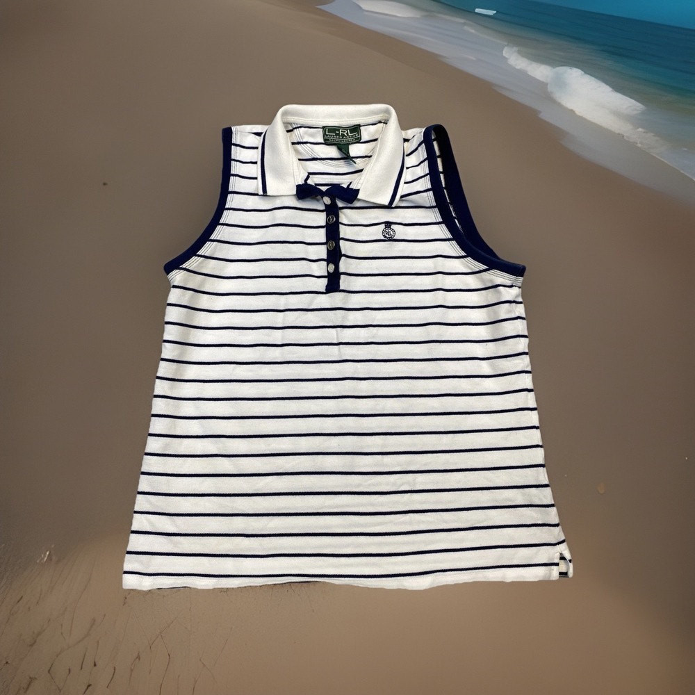 Ralph Lauren Active Shirt Women's XL Golf Club 1967 White Stripe Sleeveless